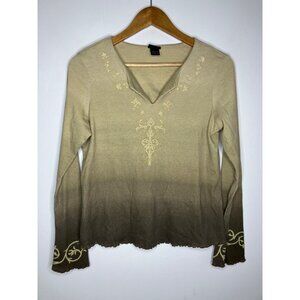 Vintage 90’s Y2K Assoluto Beige Brown Long Sleeve Top Flared Cuffs Womens Large